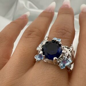 ✨ Just In Vintage Silver and Blue diamond design Floral Ring